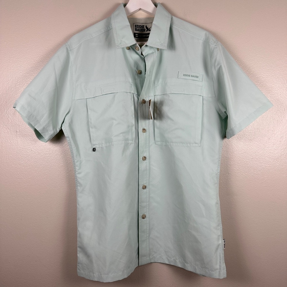 Eddie Bauer Men's S Sport Shop Fishing Shirt Celadon Green Ripstop Outdoors NEW